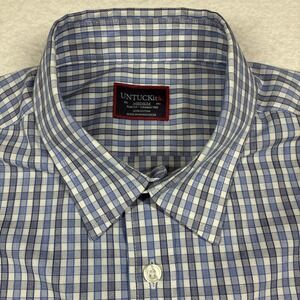 UNTUCKit Long Sleeve Button Up Slim Fit Wrinkle Free Blue Check Mens Medium